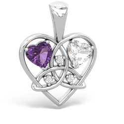 Amethyst Celtic Trinity Heart 14K White Gold pendant P5331