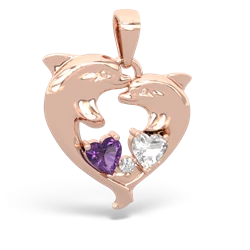 Amethyst Dolphin Heart 14K Rose Gold pendant P5820