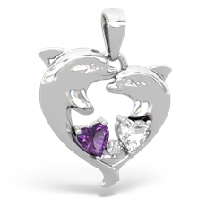 Amethyst Dolphin Heart 14K White Gold pendant P5820