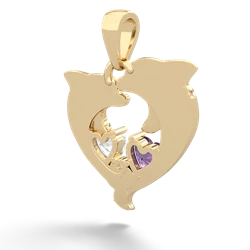 Amethyst Dolphin Heart 14K Yellow Gold pendant P5820