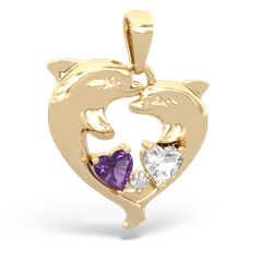 Amethyst Dolphin Heart 14K Yellow Gold pendant P5820