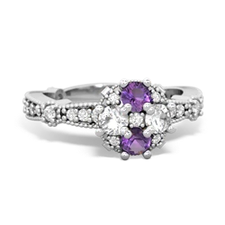 Amethyst Sparkling Tiara Cluster 14K White Gold ring R26293RD