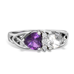 Amethyst Celtic Knot Double Heart 14K White Gold ring R5040