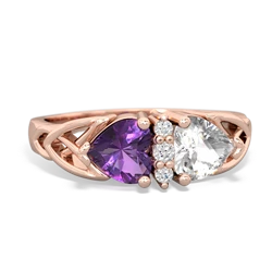 Amethyst Celtic Knot Double Heart 14K Rose Gold ring R5040