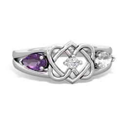 Amethyst Hearts Intertwined 14K White Gold ring R5880