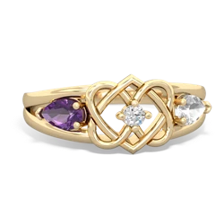 Amethyst Hearts Intertwined 14K Yellow Gold ring R5880