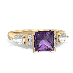 Amethyst 6Mm Princess Eternal Embrace Engagement 14K Yellow Gold ring C2002