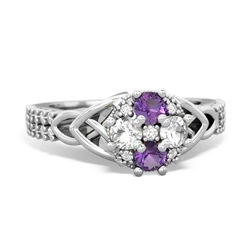 Amethyst Celtic Knot Cluster Engagement 14K White Gold ring R26443RD