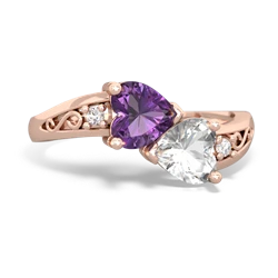 Amethyst Snuggling Hearts 14K Rose Gold ring R2178