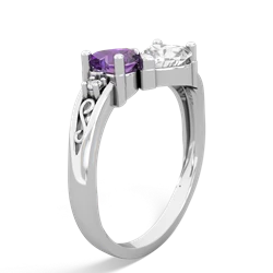 Amethyst Snuggling Hearts 14K White Gold ring R2178