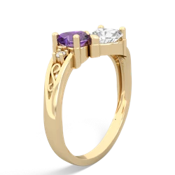 Amethyst Snuggling Hearts 14K Yellow Gold ring R2178