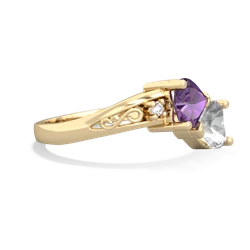 Amethyst Snuggling Hearts 14K Yellow Gold ring R2178