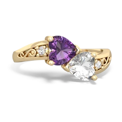 Amethyst Snuggling Hearts 14K Yellow Gold ring R2178