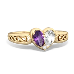 Amethyst Filligree 'One Heart' 14K Yellow Gold ring R5070