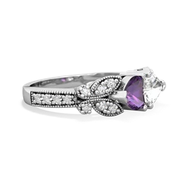 Amethyst Diamond Butterflies 14K White Gold ring R5601