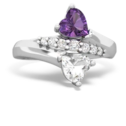 Amethyst Heart To Heart 14K White Gold ring R2064