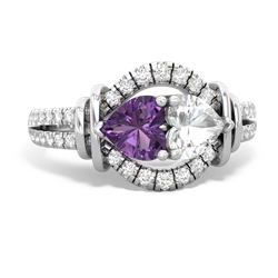 Amethyst Art-Deco Keepsake 14K White Gold ring R5630