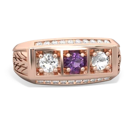 Amethyst Three Stone Tire Tread Men's 14K Rose Gold ring R0520