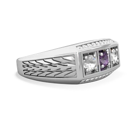 Amethyst Three Stone Tire Tread Men's 14K White Gold ring R0520