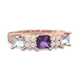 Amethyst Three Stone Diamond Cluster 14K Rose Gold ring R2592