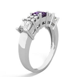 Amethyst Three Stone Diamond Cluster 14K White Gold ring R2592