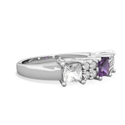 Amethyst Three Stone Diamond Cluster 14K White Gold ring R2592