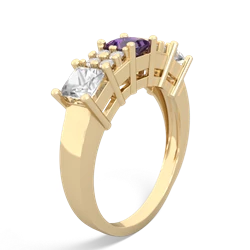 Amethyst Three Stone Diamond Cluster 14K Yellow Gold ring R2592