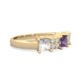 Amethyst Three Stone Diamond Cluster 14K Yellow Gold ring R2592