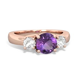 Amethyst Three Stone Round Trellis 14K Rose Gold ring R4018