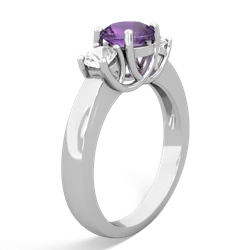 Amethyst Three Stone Round Trellis 14K White Gold ring R4018