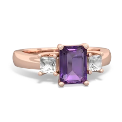 Amethyst Three Stone Emerald-Cut Trellis 14K Rose Gold ring R4021