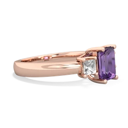 Amethyst Three Stone Emerald-Cut Trellis 14K Rose Gold ring R4021