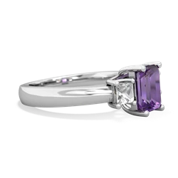 Amethyst Three Stone Emerald-Cut Trellis 14K White Gold ring R4021