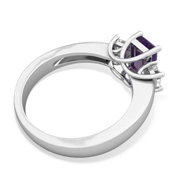 Amethyst Three Stone Emerald-Cut Trellis 14K White Gold ring R4021