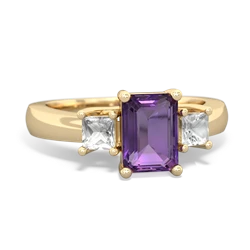 Amethyst Three Stone Emerald-Cut Trellis 14K Yellow Gold ring R4021