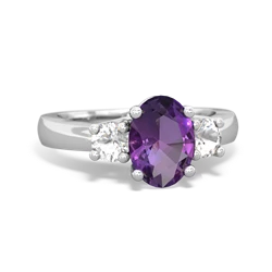 Amethyst Three Stone Oval Trellis 14K White Gold ring R4024