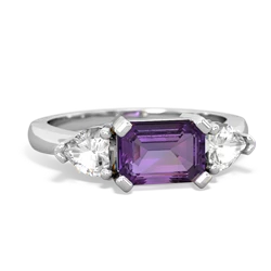 Amethyst Three Stone 14K White Gold ring R5235