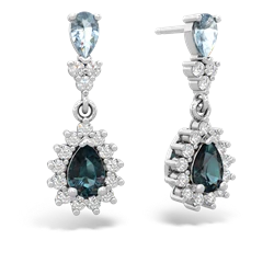 Aquamarine Halo Pear Dangle 14K White Gold earrings E1882