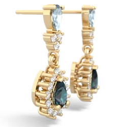 Aquamarine Halo Pear Dangle 14K Yellow Gold earrings E1882