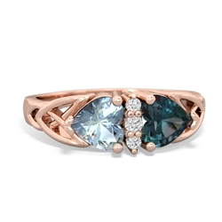 Aquamarine Celtic Knot Double Heart 14K Rose Gold ring R5040