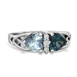 Aquamarine Celtic Knot Double Heart 14K White Gold ring R5040