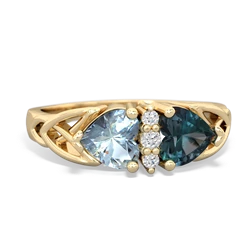 Aquamarine Celtic Knot Double Heart 14K Yellow Gold ring R5040