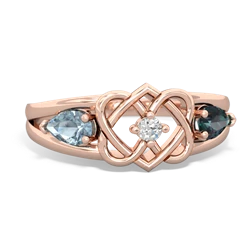 Aquamarine Hearts Intertwined 14K Rose Gold ring R5880