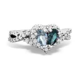 Aquamarine Diamond Twist 'One Heart' 14K White Gold ring R2640HRT