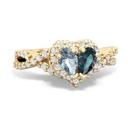 Aquamarine Diamond Twist 'One Heart' 14K Yellow Gold ring R2640HRT