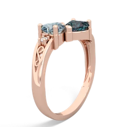 Aquamarine Snuggling Hearts 14K Rose Gold ring R2178