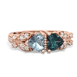 Aquamarine Diamond Butterflies 14K Rose Gold ring R5601