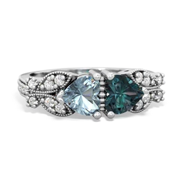 Aquamarine Diamond Butterflies 14K White Gold ring R5601