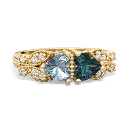 Aquamarine Diamond Butterflies 14K Yellow Gold ring R5601