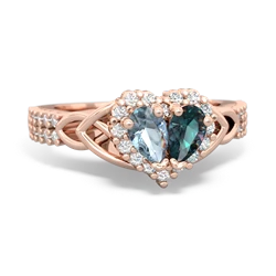 Aquamarine Celtic Knot Two Hearts As One 14K Rose Gold ring R2644HRT